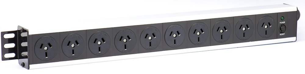 19" 1RU 8 Outlet Horizontal Power Rail  Recessed & with Overload protection.