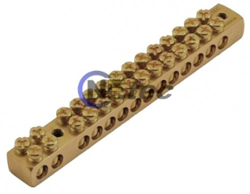 Earth/Neutral Bar - 100A, 2 x 16mm² Main Tunnels, 12-way 16mm² Circuit Tunnels, Numbered