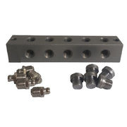 5 Outlet Anchor Block With 1x Grease Nipple & Blanking Plug Per Outlet,  1/8" BSP Thread, 128mm Long, 118mm Mounting Centres. #99-RGB5