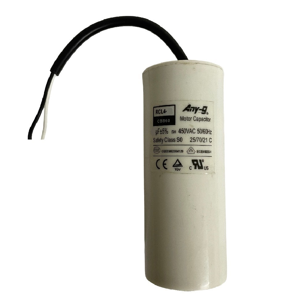Capacitor Run 10uF 450v Plastic (36x70) P0 With 300mm Leads (Mounting Insert As Option)