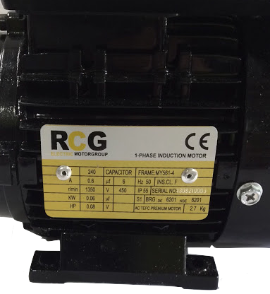 RCG Alloy MY56 0.06kW 4P TEFC B35 Foot & Flange Mount 1 Phase 240v PSC IP55 Cap Run Electric Motor 9mm Shaft - MY561-4 (B35)