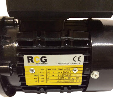 RCG Alloy MY56 0.09kW 2P TEFC B5 Flange Mount 1 Phase 240v PSC IP55 Cap Run Electric Motor 9mm Shaft - MY561-2 (B5)