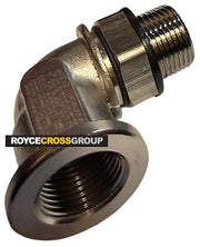 Adjustable elbow adaptor [Ex], M20(M) - M20(F), nickel-plated brass