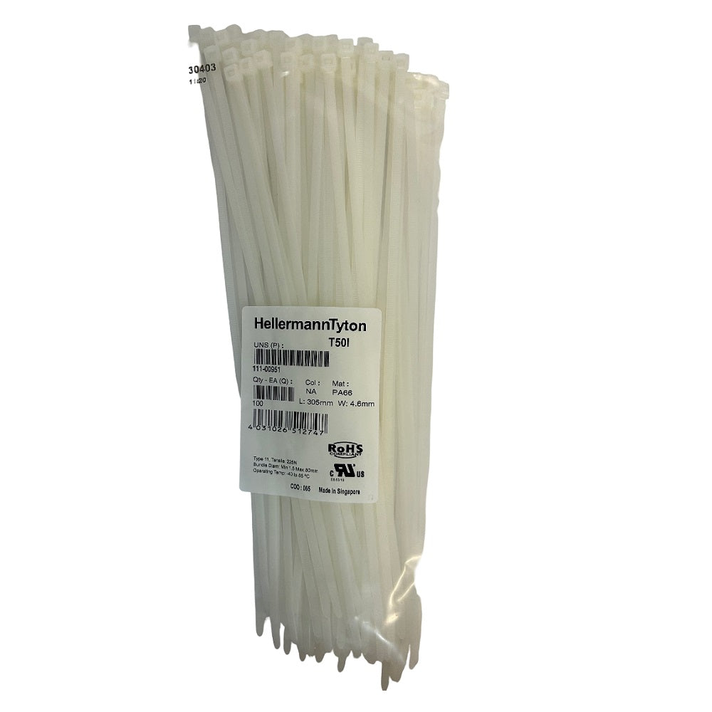 Cable Tie Natural 305mm x 4.6mm - White - 100 Pack