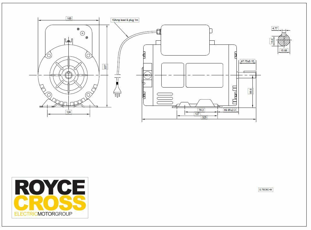 RCG B56 0.75kW 6P 900rpm ODP B3 Foot Mount PSC 240V Steel 5/8" Shaft