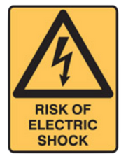 Warning Sign - Risk Of Electric Shock - H250mm x W180mm - Self Adhesive