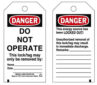 Do Not Operate lockout tag with reverse side unauthorised removal message 25-pack